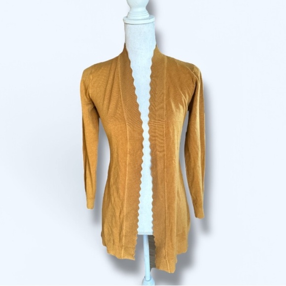 evolution Sweaters - Evolution by Cyrus Scallop Hem Mustard Cardigan Sweater NWT Size XS